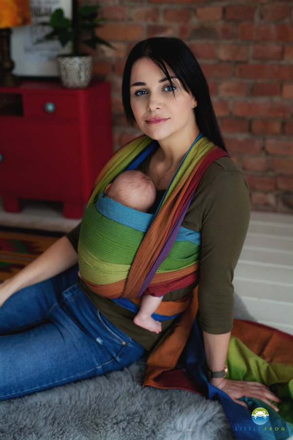 Chusta tkana Little Frog - Ciemna Tęczowa Aura 5,2 m