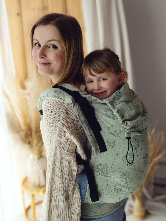 Zielone nosidło Preschooler Flow Lightness z lnem – Dmuchawce